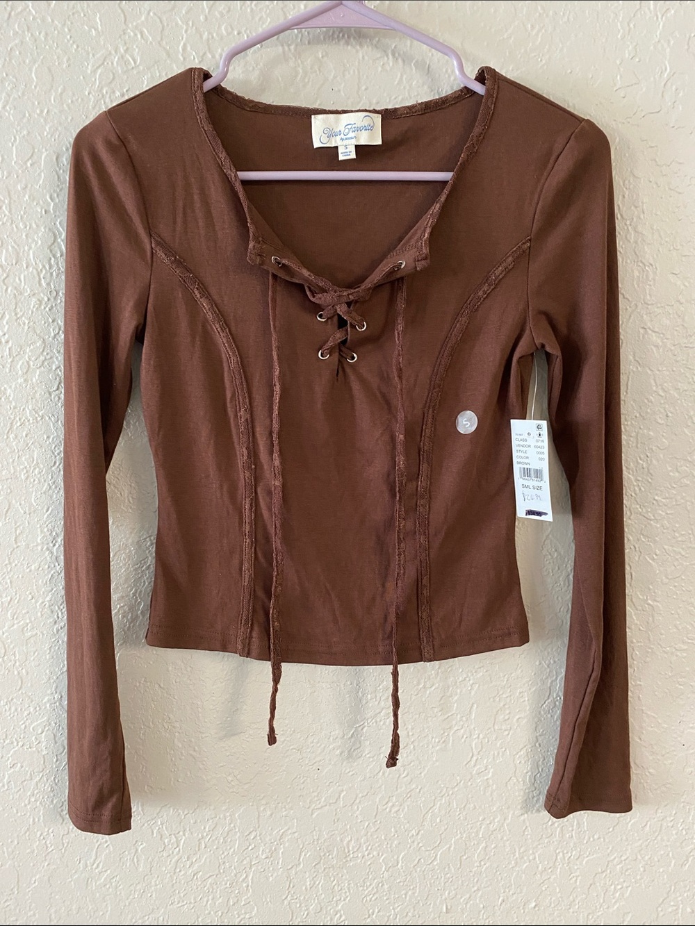 PacSun Women's Brown Lace-Up Long Sleeve Tee